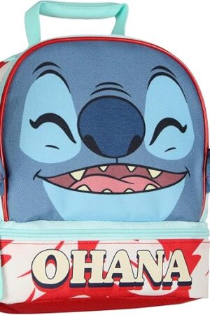 Disney Lilo and Stitch Lunch Box peek-A-Boo 3D Velvet Ears Ohana Dual-Compartment Insulated Lunch Bag