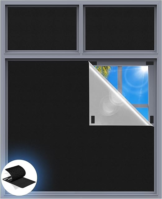 Blackout Curtains for Bedroom, 39" x 58" Portable Black Out Blinds with 20 Sets Hook & Loop Strips for 100% Blackout Window Film, Temporary Black-out Shades for Windows Cover Nursery Travel RV- Blacks