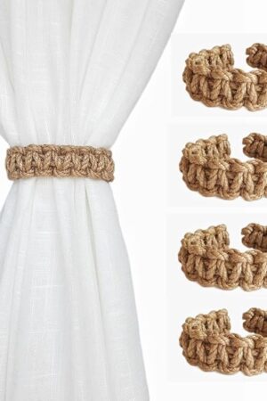 Braided Curtain Tiebacks for Drapes, Rustic Curtain holdbacks Set of 4, Handmade Curtain Ties for Sheer/Light Weight Drapes