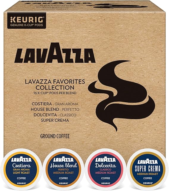 Lavazza Favorites Collection Variety Pack, Single Serve Keurig® K-Cup® Pods, Light and Medium Roast Coffees, 64-Count Box