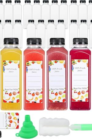 DANALLAN 33pcs 16oz Plastic Bottles with Caps, Premium Juice Containers with Lids, Clear Empty Reusable Smoothie Bottles for Beverage Drinking Milk