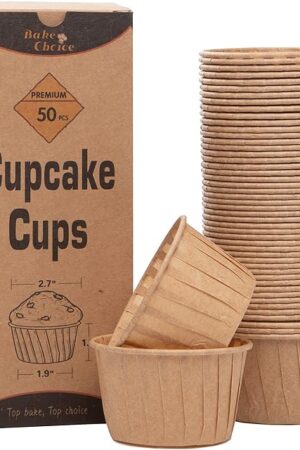 50pcs Natural Cupcake Baking Cups, Heavy Duty Parchment Paper Cupcake Liners 3.5oz for Muffin, Dessert.