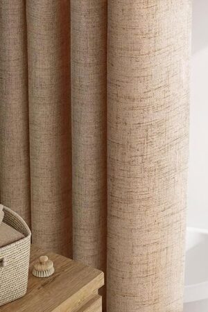 Awellife Brown Linen Style Shower Curtain Set with 12 Durable Hooks - Tan Textured Fabric Heavy Cloth Neutral Shower Curtains for Bathroom 72 x 72 Inch