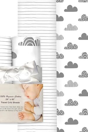 100% Organic Cotton Fitted Travel Crib Playard Sheets Guava Lotus BabyBjorn Dream on Me Baby Joy 24" x 42" 2 Pk