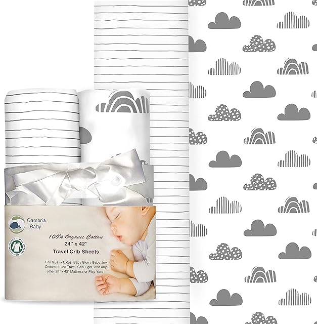 100% Organic Cotton Fitted Travel Crib Playard Sheets Guava Lotus BabyBjorn Dream on Me Baby Joy 24" x 42" 2 Pk