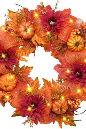 20" Fall Wreaths for Front Door - Fall Decorations for Home, Autumn Wreath for Porch Wall Window Thanksgiving Decor
