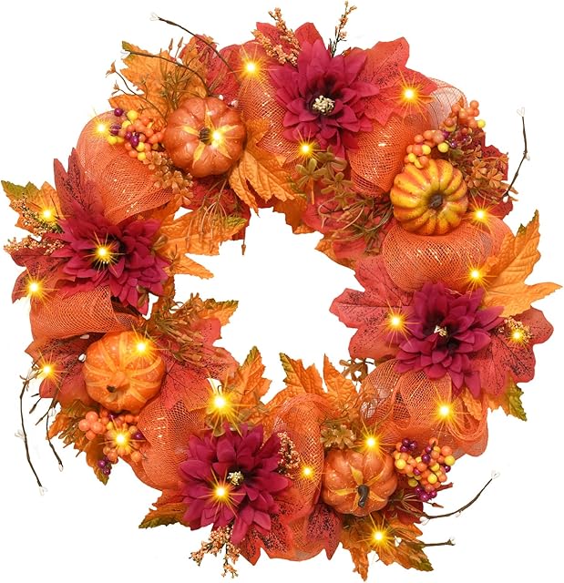 20" Fall Wreaths for Front Door - Fall Decorations for Home, Autumn Wreath for Porch Wall Window Thanksgiving Decor