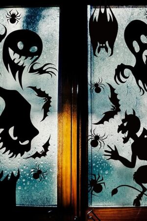 CCINEE Halloween Window Cling Sticker,Giant Spooky Monster Silhouette Window Decal for Halloween Party Decoration,4 Sheet