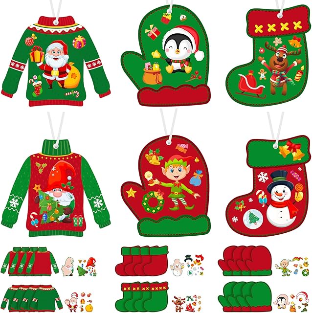 The 24 Pcs Christmas Ugly Sweater Crafts Kits Christmas Tree Ornament Decorations Ugly Sweater Hanging Ornament Christmas Stockings Craft Kit for Kids DIY Xmas Party Ornaments Paper for Holiday Decor