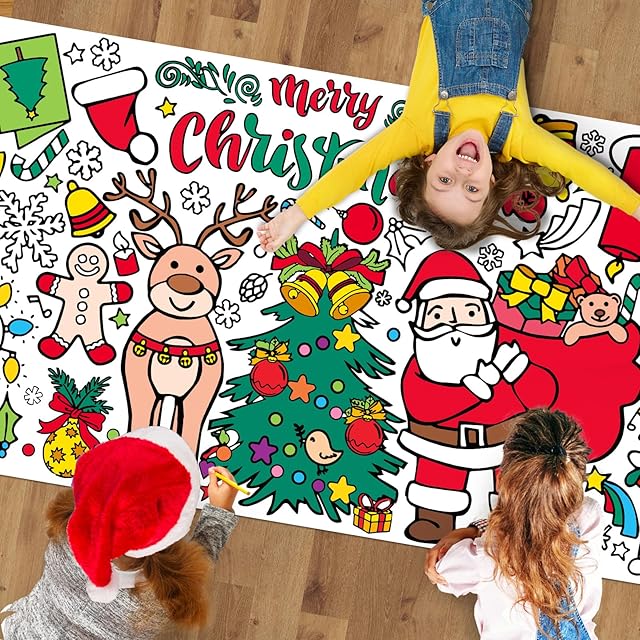 The Tetor Christmas crafts Giant Coloring Poster/Tablecloth Crafts for Kids-30 x 72 Inches Jumbo Paper Coloring Banner Gifts for Kids Activities Games Toys