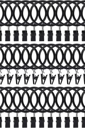 44pcs Curtain Rings with Clips Hooks 1.5 inch Rustproof Matte Metal Stainless Steel Drapery Rings for Tension Rod Bracket Eyelets Decorative Hangers, Vintage Black (1.5" Interior Diameter)