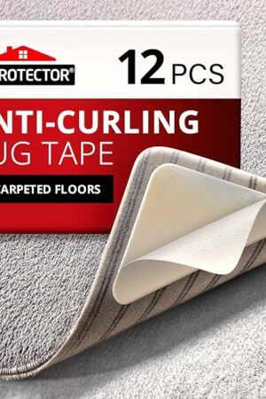 X-Protector Rug Tape for Carpet - 12 Pcs Set - White Anti-Slip & Anti-Curling Carpet Tape for Rugs - Premium Rug Pad Gripper - Ideal Carpet Corner Grippers to Keep Your Rugs & Make Corners Flat