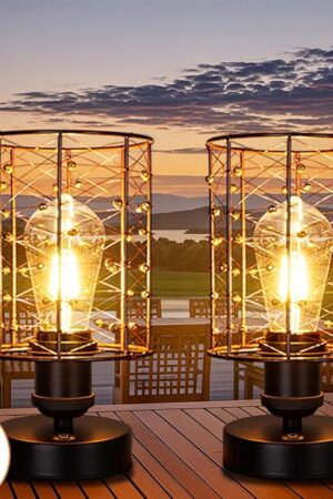 Cordless Rechargeable Outdoor Table Lamps, Battery Operated Table Lamp with Stepless Dimmable Table Lights, Outdoor Lamps for Patio, Living Room, Bedroom, Indoor- Set of 2