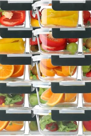 BAYZZ 10 Pack 30 oz Glass Meal Prep Containers 2 Compartments, Glass Storage Containers with Lids, Airtight Lunch Bento Box, BPA-Free, Freezer and Microwave Safe