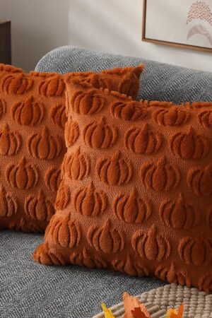 DFXSZ Fall Pillow Covers 18x18 Set of 2 Fall Decorations Autumn Rust Pumpkin Throw Pillow Cases Soft Plush Faux Fur Wool Couch Cushion Case for Chair Sofa Bedroom Living Room Home Decor PTK02A18