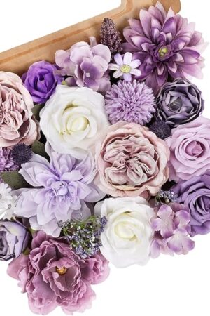 AmyHomie Artificial Purple Flowers Combo Silk Mix Peony Rose Hydrangea Fake Flowers w/Stem for DIY Wedding Bouquets Centerpieces Arrangements Table Party Bridal Baby Shower Home Fall Decor