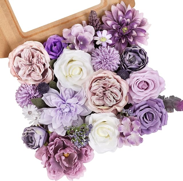 AmyHomie Artificial Purple Flowers Combo Silk Mix Peony Rose Hydrangea Fake Flowers w/Stem for DIY Wedding Bouquets Centerpieces Arrangements Table Party Bridal Baby Shower Home Fall Decor