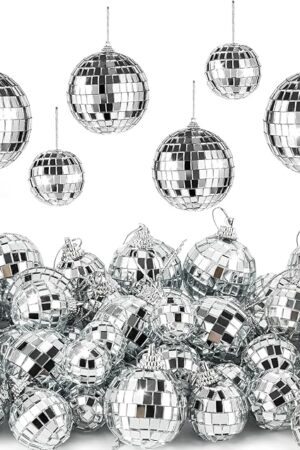 36 Pieces Mirror Disco 4D Ball Silver Hanging Disco 4D Ball Small Party Mirror Balls Cool Reflective Decor Christmas Tree Ornaments for Wedding Party Dance Music Festival, 3 Sizes