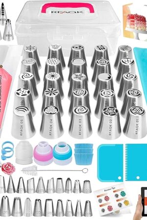 150PCs Russian Piping Tips for Cake Decorating - Piping Bags and Tips Set include 25 Extra Large Russian Tips,31 Icing Tips, 41 Pastry Bags & Other Frosting Tools for Cookie, Cupcake & Cake Decoration