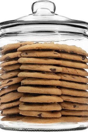 1 Gallon Glass Cookie Jar with Lid – Glass Jar with Lid - Airtight Food Storage Container for Cookies, Candy, Flour, Dog Treats – Clear Large Kitchen Jar for Pantry or Laundry Room