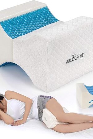 Abco Tech Memory Foam Knee Pillow with Cooling Gel - Knee Wedge Pillow, Leg Pillow for Side Sleepers, Pregnancy, Spine Alignment, Pain Relief - Pillow for Between Knees While Sleeping + Washable Cover