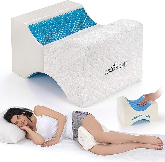 Abco Tech Memory Foam Knee Pillow with Cooling Gel - Knee Wedge Pillow, Leg Pillow for Side Sleepers, Pregnancy, Spine Alignment, Pain Relief - Pillow for Between Knees While Sleeping + Washable Cover