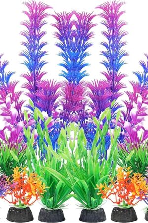 AQUANEAT Artificial Fish Tank Plants, Aquarium Decorations, Purple Plastic Accessories, 10pcs