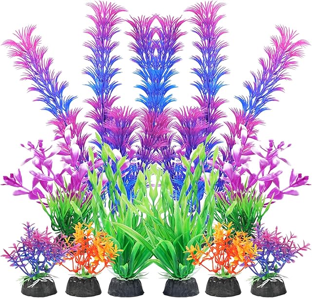 AQUANEAT Artificial Fish Tank Plants, Aquarium Decorations, Purple Plastic Accessories, 10pcs