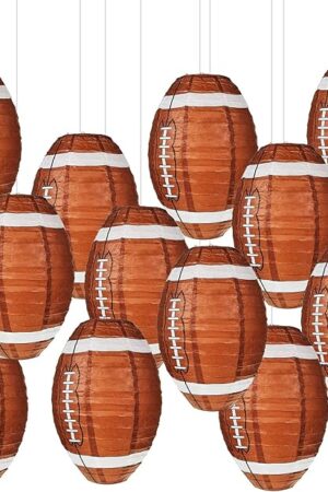 6 Pieces 12 Inches Football Paper Lanterns Football Hanging Decoration Sports Ball Lantern for Birthday Baby Shower Sports Party Supply