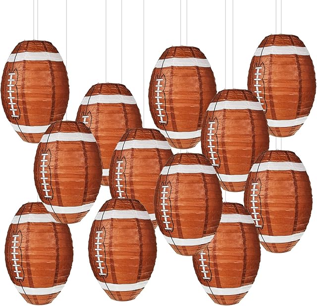 6 Pieces 12 Inches Football Paper Lanterns Football Hanging Decoration Sports Ball Lantern for Birthday Baby Shower Sports Party Supply