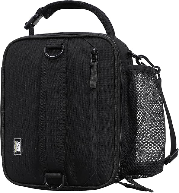 MIER Expandable Lunch Bag Insulated Lunch Box for Men to Work Travel Portable Lunchbox Bags with Shoulder Strap and Water Bottle Holder, Black