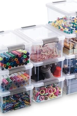 Citylife 1.3 QT 10 Pack Small Storage Bins Plastic Storage Container Stackable Box with Lids for Organizing, Clear White