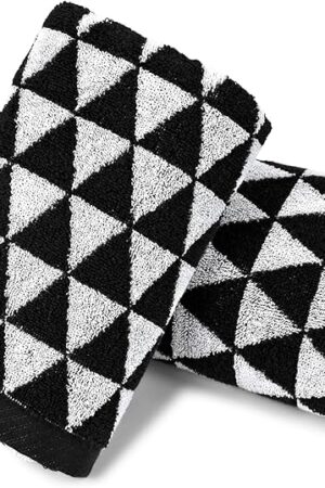 Black Hand Towels for Bathroom & Kitchen (Geometric Triangle), 2 Pack Cotton Quick Dry Towels for Hand Face Hair 13x29 Inches, Modern & Farmhouse