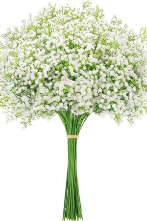 Babys Breath Artificial Flowers, Real Touch Babys Breath Flowers Artificial Bulk for Wedding Decor, White Fake Flowers for Party Home Garden Decor (6, White)