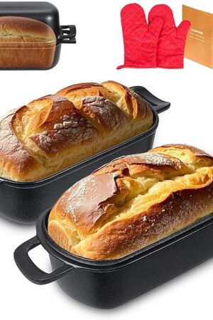 10x5 Cast Iron Loaf Pan with Lid - 2 in 1 Bread Pans for Baking Homemade Sourdough Bread