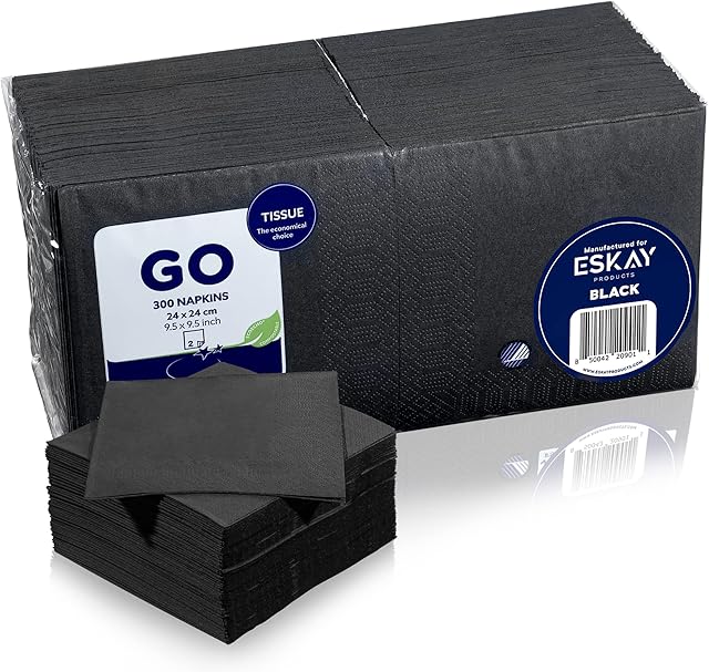 Black Beverage Napkins, 2-Ply Disposable Paper Napkins-Bar, Cocktail, Weddings, Birthday, EU Made, (300 Count)