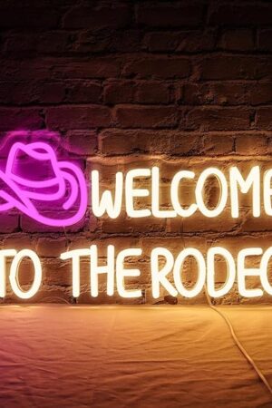 WLHOPE Welcome To The Rodeo Neon Sign Cowboy Hat Led Lights Dimmable Light Signs for Wall Decor 16.5 x 8.6 inches USB Powered Licked Light Signs for Bar Home Club Party Western Bedroom Decoration