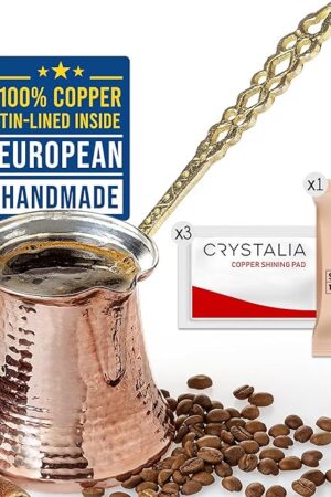 Volarium Turkish Coffee Pot, Greek Arabic Coffee Maker, Hammered Copper Coffee Cezve, Stove Top Coffee Maker (Large)