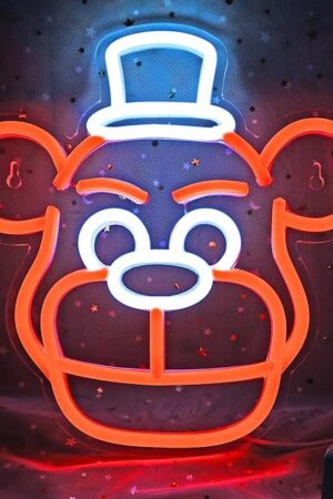 Cute Five Nights Bear Neon Sign, Anime Neon Light for Wall Decor Bedroom, Children's Room, Birthday, Festival Decorations, USB Powered Orange Color White, 11.8inch x 11.8 inch