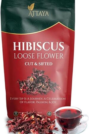 Attaya Natural Loose Hibiscus Flowers, Cut & Sifted 16oz | 100% Pure, Dried, Caffeine-Free | Antioxidant-Rich for Wellness & Relaxation.