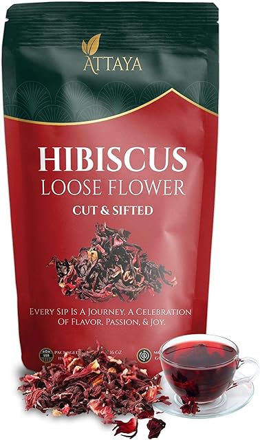 Attaya Natural Loose Hibiscus Flowers, Cut & Sifted 16oz | 100% Pure, Dried, Caffeine-Free | Antioxidant-Rich for Wellness & Relaxation.
