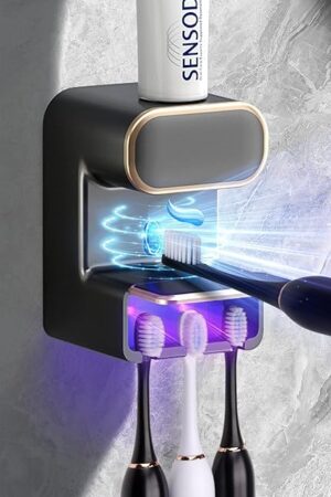 Automatic Toothpaste Dispenser,Wall Mounted Electric Toothpaste Dispenser with 3 Toothpaste Slots,Toothpaste Dispenser for Kids and Adults (Black)