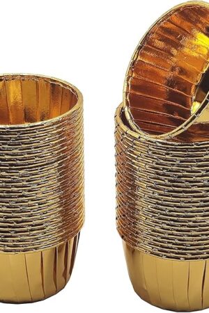 Aluminum Foil Standard Muffin Cupcake Liners, Disposable Baking Cups with Vibrant Color for Party Celebration, Gold 50-Count