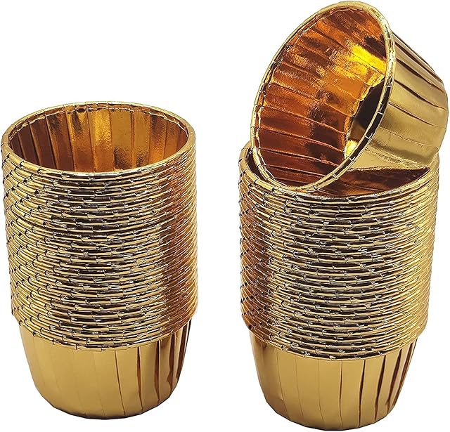 Aluminum Foil Standard Muffin Cupcake Liners, Disposable Baking Cups with Vibrant Color for Party Celebration, Gold 50-Count