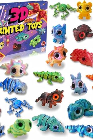 2025 Mini 3D Printed Animals Christmas Advent Calendar, 24PCS Articulated Flexible Figurines Toy Set with Shining Eyes, Gift for Kids Boys Girls Toddlers Party Favors Office Desk Pets Stocking Stuffer
