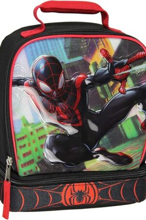 Bioworld Marvel Spider-Man Comic Superhero Dual Compartment Soft Lunch Bag Box Tote Kit