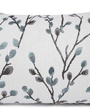 YOUR SMILE Classical Embroidery Jacquard Farmhouse Oblong Rectangle Chenille Teal Leaf Decorative Throw Pillow Case,12x20 inch