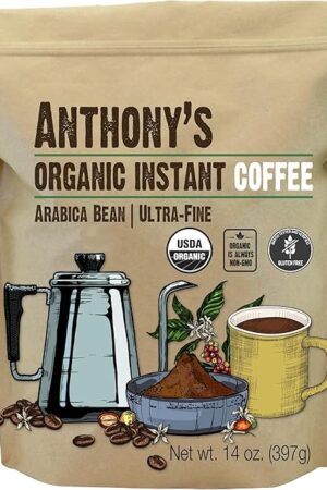 Anthony's Organic Instant Coffee,14oz, Ultra Fine Microground, Gluten Free, Arabica, Non GMO