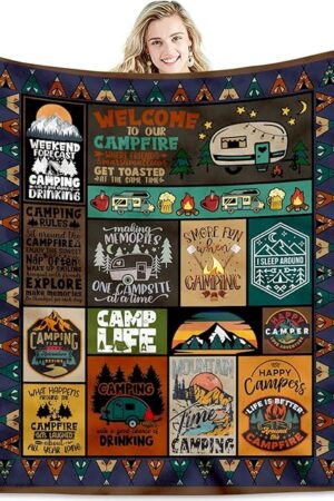 Camping Blanket Camping Lovers Gift Ideas for Men or Woman, Super Soft Throws Flannel Fleece Blankets Gifts for Camper Outdoor, Campsite Outdoors RV Travel Hiking Bed Sofa Couch 60"x50"