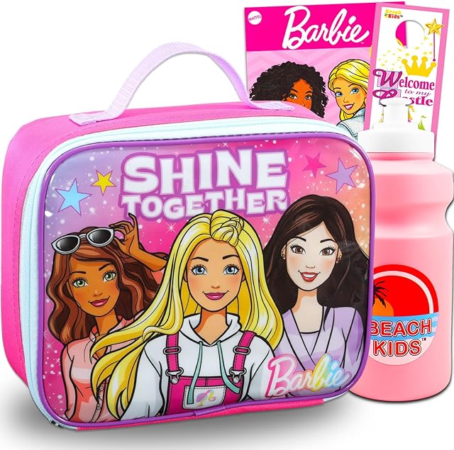 Barbie Lunch Bag for Girls Set - Bundle with Lunch Box, Stickers, Water Bottle, More | Barbie Lunch Box for Girls, Kids